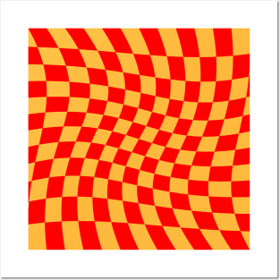 Twisted Checkered Square Pattern - Orange & Red Posters and Art
